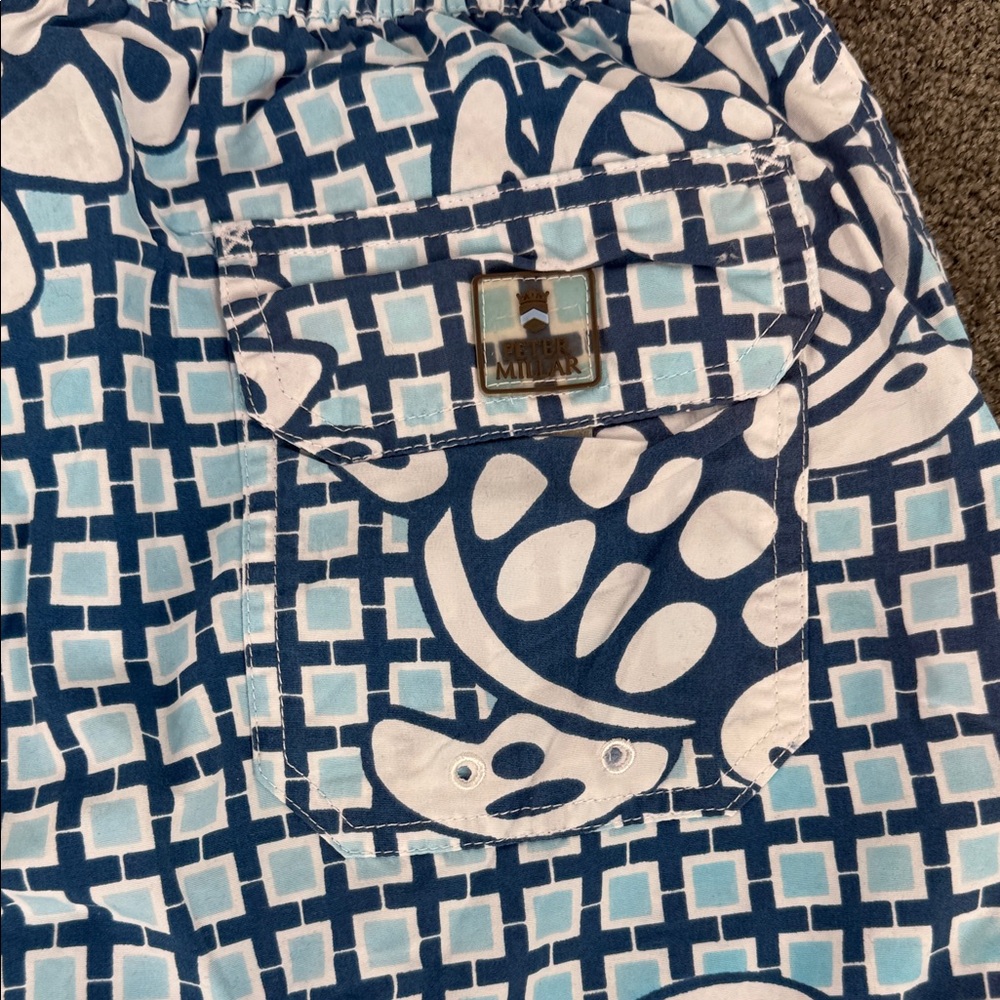 Peter Millar Swim Trunks Mens Medium Shorts Bottoms Blue Turtle Drawstring - Picture 6 of 10